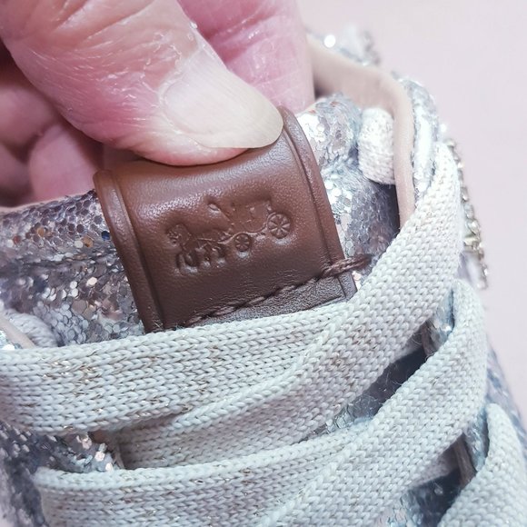 COACH STAR EMBELLISHED GLITTER & LEATHER SNEAKERS - Picture 10 of 14